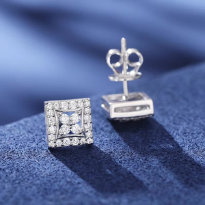 Gold Plated Lab Grown Diamond Square <b>Stud</b> <b>Earrings</b> for Women D Color VVS1 Halo Luxury <b>Fine</b> Jewelry Gift - Product Image 3