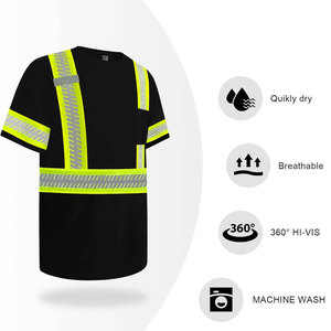 T-shirt de sécurité haute visibilité réfléchissant pour homme, noir, en polyester, avec bandes et poches, détection des aiguilles - Product Image 2