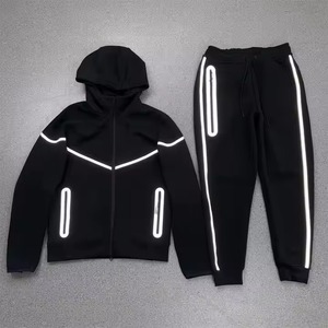 Conjunto Deportivo con Capucha para Hombre, Color Sólido, Estampado Luminoso, Tejido de Poliéster, Ropa Casual de Otoño - Product Image 2