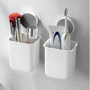 2 Pack Wall Mounted Adhesive Toothbrush <b>Toothpaste</b> Organizer White No Drill ABS Plastic Eco-Friendly Easy-Clean Storage Bathroom - Product Image 1