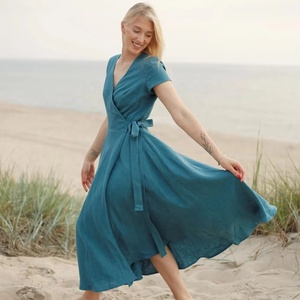 New Arrival Cotton Wedding Guest Wrap <b>Dress</b> Long Simple A-Line V-Neck Silk Lining Eco-Friendly Wedding Homecoming Midi <b>Dress</b> for - Product Image 1