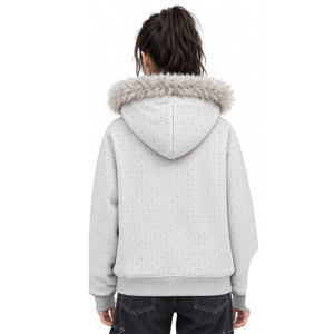 Sweat-shirt à capuche zippé pour femme avec imprimé personnalisé, capuche en fausse fourrure, veste d'hiver décontractée, tricot en polyester, manches longues - Product Image 3