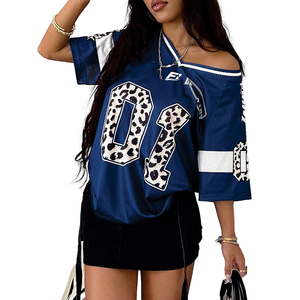 Women Jersey Mesh Number <b>Print</b> Relaxed Fit Short Sleeve Sports Top <b>Leopard</b> Pattern Graphic Athletic Team Shirt <b>Sweatshirt</b> - Product Image 3