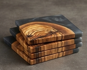 Premium Square Wooden And Epoxy Resin <b>Coasters</b> With Walnut Grain Design Perfect for Home Hotel Ware Tableware Dining Accessory - Product Image 3