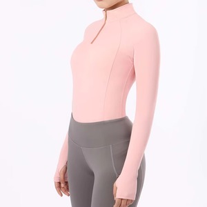 Women Blush Pink Quarter Zip Equestrian Base Layer Riding Shirt Long Sleeve Stretch Training <b>Top</b> Custom OEM ODM Sportswear - Product Image 3