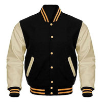 Blouson universitaire classique pour homme en mélange de laine véritable léger avec manches en cuir, style Letterman, tissé, pour l'hiver
