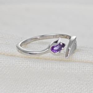 Amethyst <b>Ring</b> Tulip Flower Adjustable Gemstone Jewelry For Women - Product Image 3