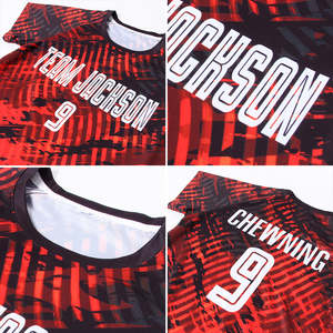 Camiseta de Fútbol Personalizada Sublimada de Malla de Algodón, Diseño Rojo y Negro, Cuello con Capucha, Manga Larga, Absorbe la Humedad, Ajuste Atlético para Hombre Adulto - Product Image 5