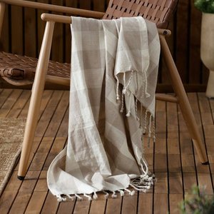 Plaid en coton tissé à carreaux avec franges |   Jeté décoratif pour canapé en jacquard bohème |   OEM personnalisé - Product Image 6