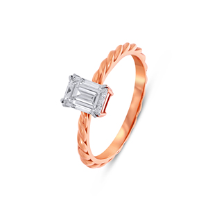 Bague de fiançailles Aurelia Twist-Band en or rose 18 carats avec diamant taille émeraude et motif infini pour femme - Product Image 1