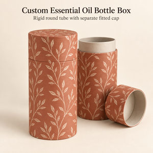 Custom Terracotta Leaf Round Tube Paper <b>Box</b> for Essential Oil <b>Bottle</b> OEM Logo Packaging - Product Image 1
