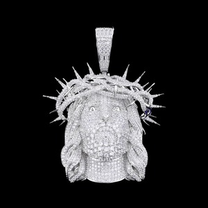 Colgante con Rostro de Cristo y Corona de Espinas, Moissanita, Plata 925, Amuleto Religioso Unisex - Product Image 1