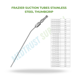 Tubes d'aspiration Frazier en acier inoxydable avec poignée ergonomique – 5,5, 7, 8, 9 et 11 pouces – Instrument chirurgical pour la colonne vertébrale - Product Image 2