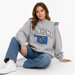 เสื้อสเวตเชิ้ตคอเต่าแบบมีลายปักตัวอักษรและแผนที่ OKLAHOMA เสื้อสเวตเชิ้ตคอเต่าแบบสั่งทำพิเศษ เสื้อสเวตเชิ้ตคอเต่าทรงโอเวอร์ไซส์ - Product Image 5