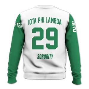 Veste universitaire personnalisée Iota Phi Lambda, veste universitaire blanche et vert émeraude personnalisée, sweat-shirt de la sororité Iota Phi Lambda - Product Image 6