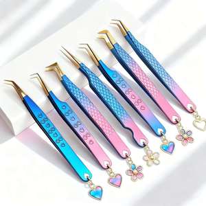แหนบต่อขนตา DANTRIC IMPLANTS คุณภาพสูงระดับมืออาชีพ ปรับแต่งได้ ป้องกันแม่เหล็ก สีชมพู สีฟ้า ดีไซน์รูปผีเสื้อ ทำจากสแตนเลส - Product Image 1