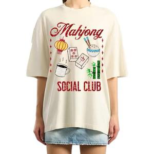 เสื้อยืดผู้หญิงทรงสุภาพแบบเป็นมิตรต่อสิ่งแวดล้อม 100% ผ้าฝ้าย ปักลาย พิมพ์ลาย ทรงปกติ คอกลม แขนครึ่งแขน ของสโมสรโซเชียลคลับ - Product Image 1