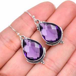 Nikhil Gems NG-033 Natural Pear Amethyst Drop <b>Earrings</b> Sterling Silver 925 Handmade Jewelry Trendy Third Party Certified - Product Image 4