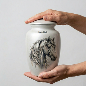 Premium Adult Aluminum Cremation Urn For <b>Ashes</b> Printed Horse Memorial Decorative <b>Keepsake</b> Jars Secure Threaded Lid Funeral Urns - Product Image 2