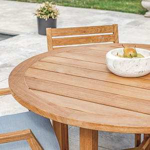 Table de salle à manger ronde moderne en teck, imperméable, écologique et durable pour jardin, villa et complexe hôtelier - Product Image 4