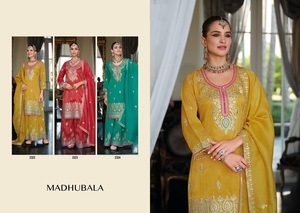 นำเสนอคอลเลกชันชุดเดรสผ้าทอคุณภาพสูงผ้าจอร์เจียเทียมเสื้อทำงานปักลายและชาราพาลาซโซกับ dupatta - Product Image 6