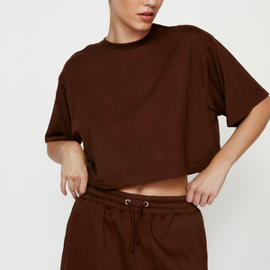 Conjunto de 2 Piezas para Mujer, Top Corto y Pantalones Cortos, Color Sólido, Tejido de Algodón, Casual, Holgado, Cómodo, con Bolsillos, Largo hasta la Rodilla, Ropa de Verano - Product Image 3