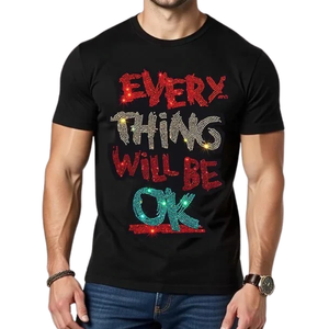 T-shirts en jersey 100% coton 280 g/m² avec design personnalisé en strass, imprimé graphique respirant, col rond surdimensionné pour hommes - Product Image 2