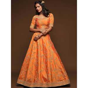 Superior naranja hilo bordado arte seda boda Lehenga Choli - Product Image 3