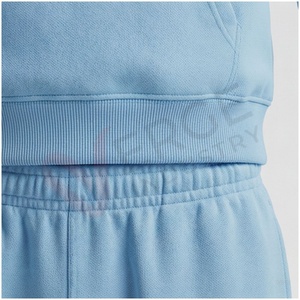 Ensemble de survêtement unisexe bleu clair à capuche, manches longues, couleur unie, décontracté, pour l'automne, 100 % coton, respirant, coupe classique - Product Image 5