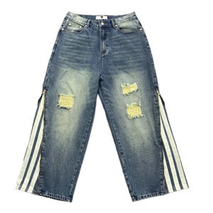 Jeans Minimalistas y Sencillos para Mujer, Estilo Hip Hop Vintage, para Fiestas |   100% Algodón Puro |   Corte Relajado Lavado para Uso Diario - Product Image 1