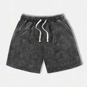 Shorts de course personnalisés en molleton 100 % polyester de haute qualité, effet vieilli, teinture vintage, taille élastique, séchage rapide, couleur unie, style urbain - Product Image 4
