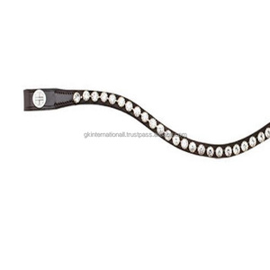 Top Trending <b>Black</b> English Leather Horse Brow <b>Band</b> Customized with 1 Row Clear Crystals Diamante Bling Chain Bridle Brow <b>Band</b> - Product Image 5