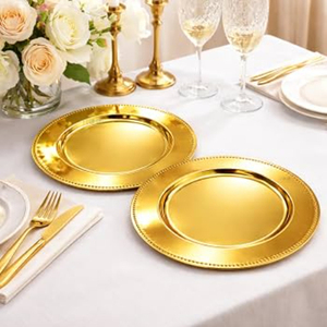 Nouvelle assiette de présentation ronde en métal, design doré élégant, pour table de fête, vaisselle, look admirable, plat et assiette. - Product Image 3