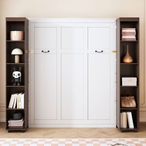 Cama plegable Espresso Queen con puertas de almacenamiento, concepto de cama empotrada en la pared - Product Image 1