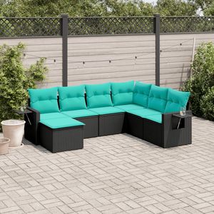 Ensemble de canapés de patio en polyrotin noir 7 pièces avec coussins, mobilier d'extérieur élégant - Product Image 1
