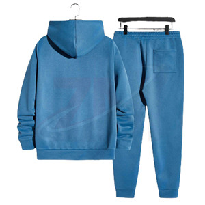 Nuevas llegadas: Conjunto de chándal unisex azul con capucha de marca personalizada, color liso, informal, deportivo, para hombre, venta al por mayor. - Product Image 2