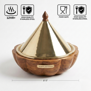 Ensemble de plats de service en teck cannelé de style arabe, ensemble de tajines et casseroles en métal élégant et luxueux pour l'hôtellerie haut de gamme et les cadeaux festifs - Product Image 4