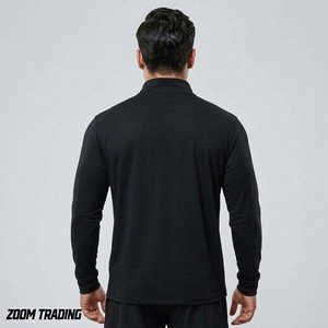 Veste athlétique noire pour homme à manches longues, sans col, avec fermeture éclair, anti-humidité, logo brodé sur le devant, toutes saisons, extensible dans quatre directions - Product Image 2