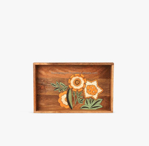 ถาดไม้ Meena แบบทำด้วยมือพร้อมที่จับของตกแต่งบ้านที่หรูหราเป็นมิตรต่อสิ่งแวดล้อมสำหรับการให้บริการและจัดระเบียบพื้นที่อยู่อาศัยของคุณ - Product Image 3