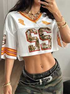 Maillot de football court en maille blanche par sublimation, numéro 22 camouflage, streetwear pour femme, fabricant OEM en gros - Product Image 4