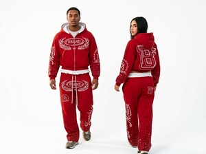 Survêtement unisexe personnalisé à fermeture éclair pour homme, design vieilli, faible MOQ, meilleur prix, avec pantalon de jogging à double ceinture – Vente chaude - Product Image 2