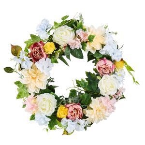 Ghirlanda Artificiale di Peonie e Ortensie Bianche, Rosa e Gialle da 24 Pollici, Elegante per Tutte le Stagioni - Product Image 1