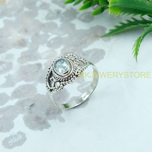 Anillo de Topacio Azul Natural, Plata de Ley 925, Hecho a Mano, Estilo Boho Vintage, Joyería de Gema Ovalada Facetada para Mujer - Product Image 6