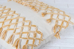 Hand Tufted Geometric Square Ivory and Yellow Tassel Cushion <b>Throw</b> Pillow <b>Cover</b> Lace Trim <b>Sofa</b> Hotel Home Decor - Product Image 3