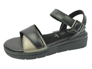 Sandalias de Plataforma de Cuero Genuino Negro, Punta Abierta, Tacón Plano, Cierre de Hebilla, Zapatos Cómodos de Verano - Product Image 3