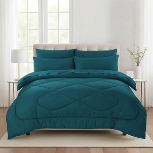 Juego de Edredón Esmeralda Reversible con Patrón Azul y Blanco, Cosido, 100% Algodón T-150, Transpirable para Todas las Estaciones, Uso Doméstico - Product Image 3