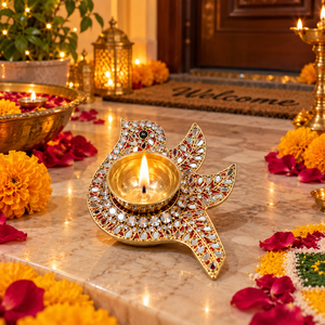 Diya de latón con diseño de pájaro y efecto espejo – Elegante y tradicional Diya decorativa para Diwali, Pooja y decoración del hogar - Product Image 4