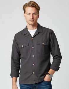 Chemise décontractée pour homme, coupe classique, col boutonné, poignets boutonnés, 100% coton tricoté respirant, couleur unie, tissu popeline d'automne - Product Image 3