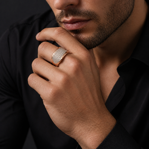 18K Rose Gold <b>Mens</b> Diamond Pave <b>Ring</b> Wide Band Luxury Modern Design Fine Jewelry Wedding Party Daily Wear Gift High Polish - Product Image 5