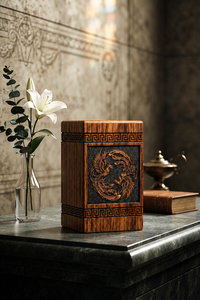 Wooden Cremation Urn Carved <b>Memorial</b> Keepsake <b>Box</b> Decorative Ash Container Adult Funeral Gift - Product Image 5